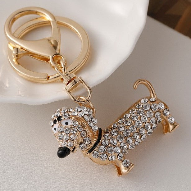 BAG CHARM KEY CHAIN - BLING RHINESTONE DOG | 40KC167