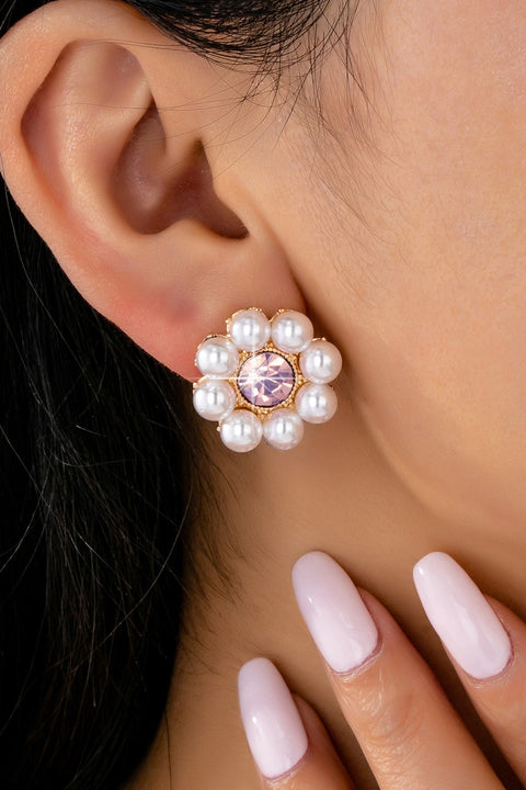 LIGHT ROSE CLUSTER PEARL STUD EARRING | 80E61534