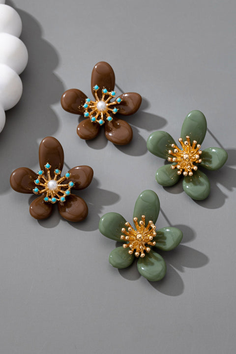 RESIN VINTAGE FLORAL GOLD EARRINGS | 80E61521