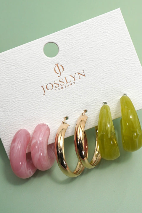 MULTI CLASSIC ACRYLIC HOOP TRIO EARRINGS | 40E446