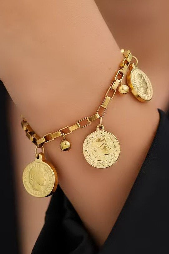 18K STAINLESS STEEL TARNISH FREE COIN BRACELET | 40B5207