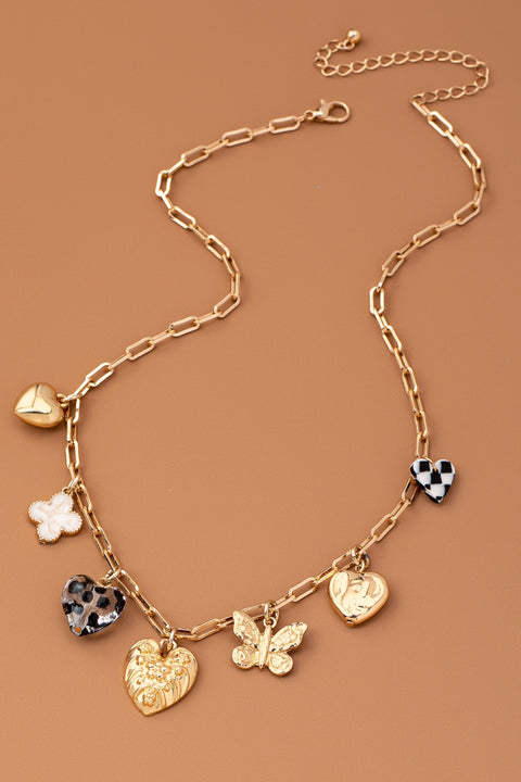 CHARM NECKLACE-HEARTS CHECKER RHINESTONE | 80N92651
