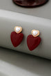 DOUBLE HEART PEARL RED HEART DROP EARRINGS | 80E61544