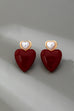 DOUBLE HEART PEARL RED HEART DROP EARRINGS | 80E61544