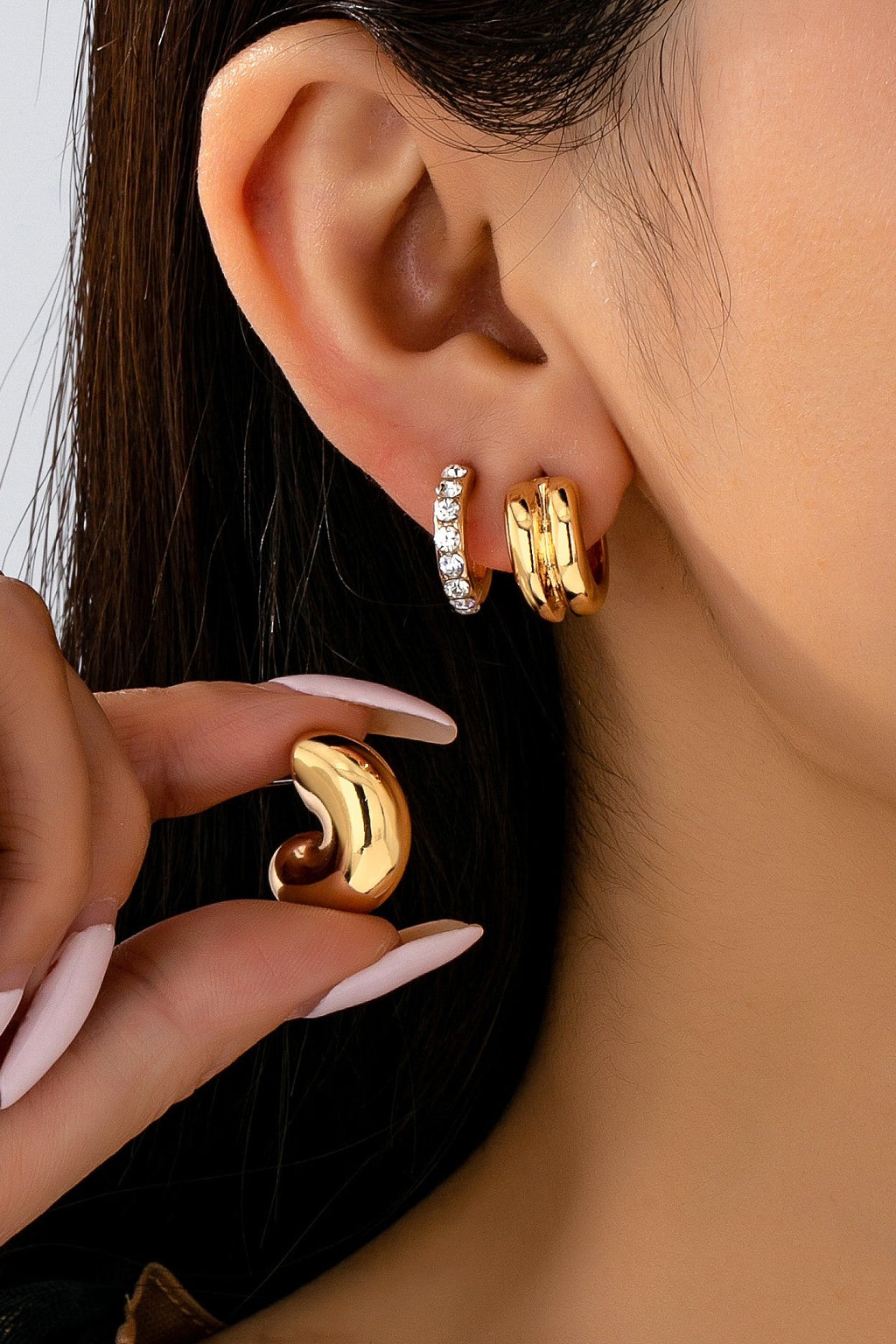 Rhinestone Double Puffy Hoop Trio | 80E61591