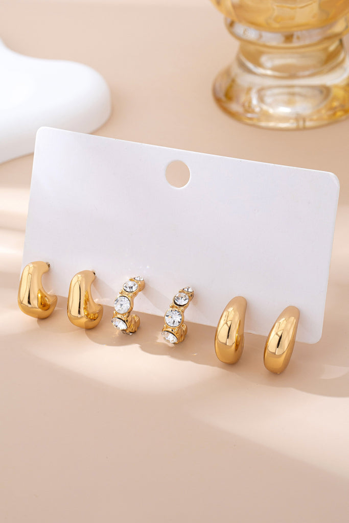 Rhinestone Geo Puffy Hoop Trio | 80E61592