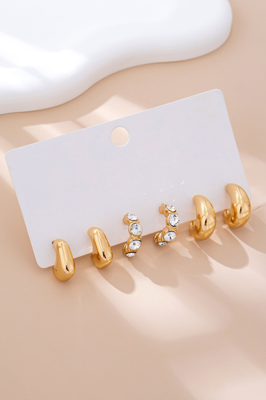 Rhinestone Geo Puffy Hoop Trio | 80E61592