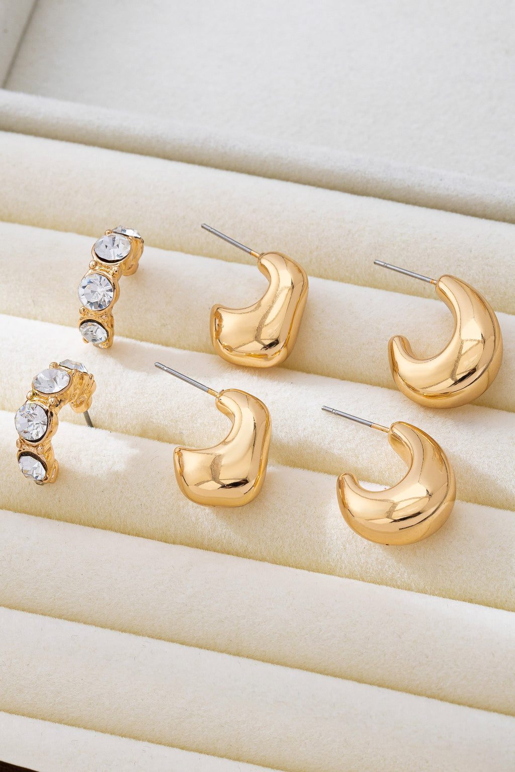 Rhinestone Geo Puffy Hoop Trio | 80E61592