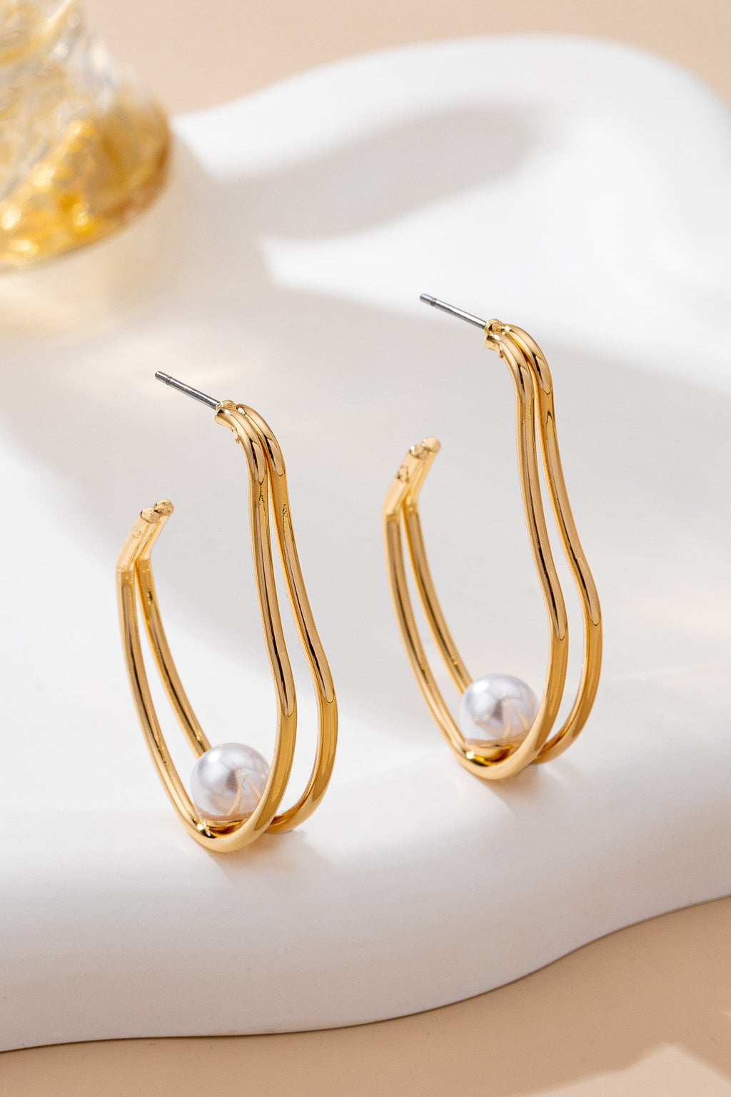 Gold-Tone Double Wave Pearl Hoop Earrings | 80E61710