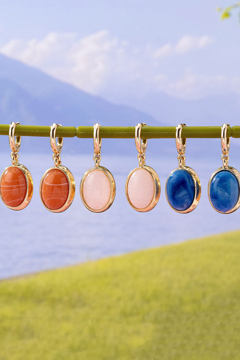 Oval Stone Drop Hoop Earring | 80E61563