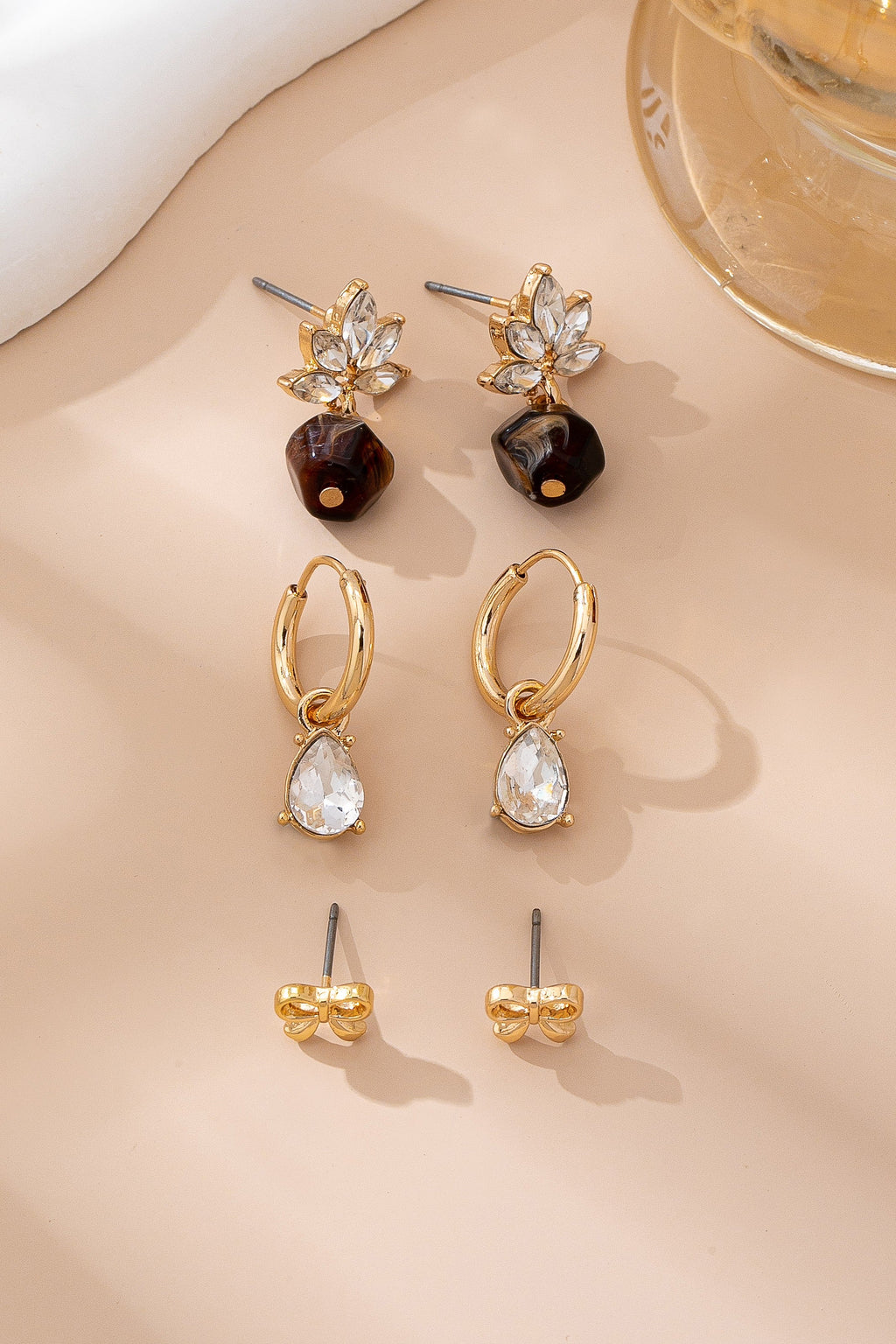 Trio Gold-Tone Floral & Drop Earring Set | 80E61610