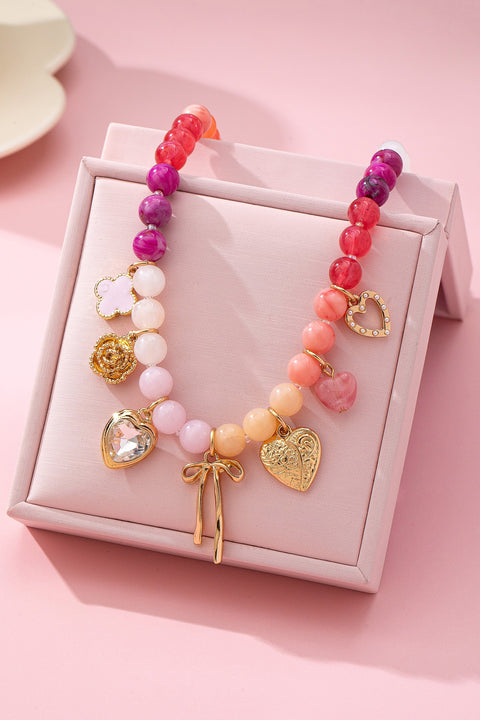 Pastel Beaded Bow Heart Flower Charm Necklace | 80N92704