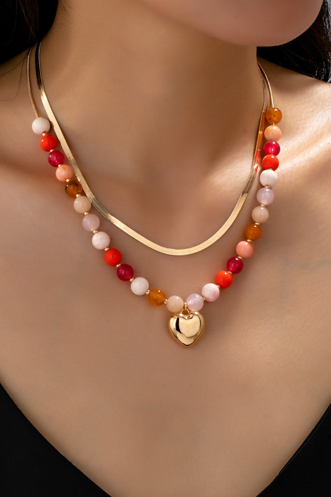 Multi Layered Beaded Heart Charm Necklace | 80N92705