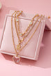 Multi Layered Rhinestone Heart Charm Necklace | 80N92691
