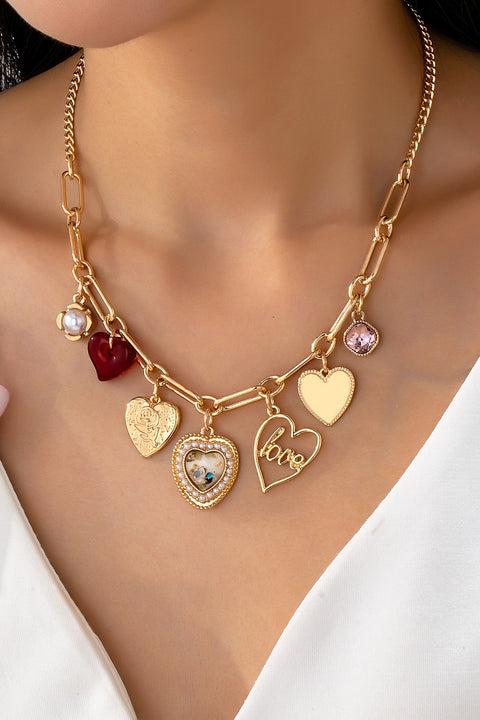 CHARM NECKLACE-PORCELAIN HEART RHINESTONE PEARL | 80N92696