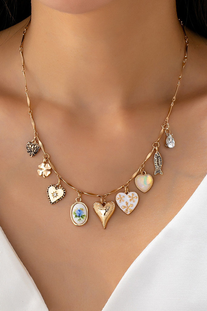 CHARM NECKLACE-HEARTS PORCELAIN FISH RHINESTONE | 80N92690