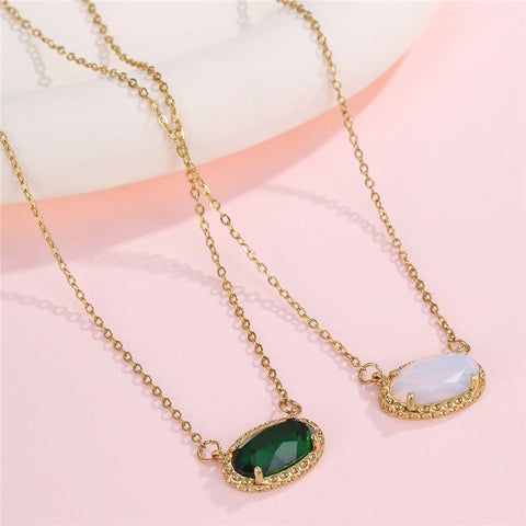 OVAL GEMSTONE CHARM PENDANT NECKLACE | 40NK9661