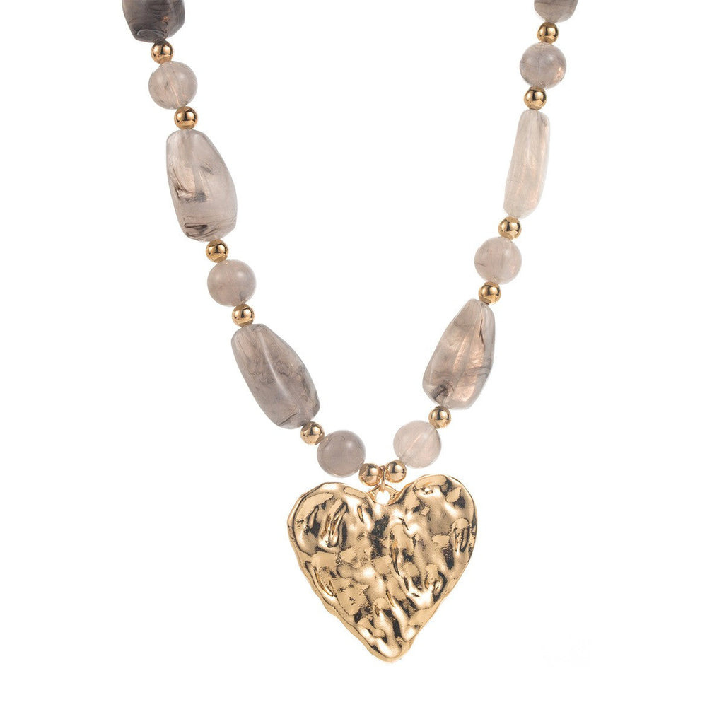 Hammered Heart Pendant Resin Beaded Necklaces | 40NK9662