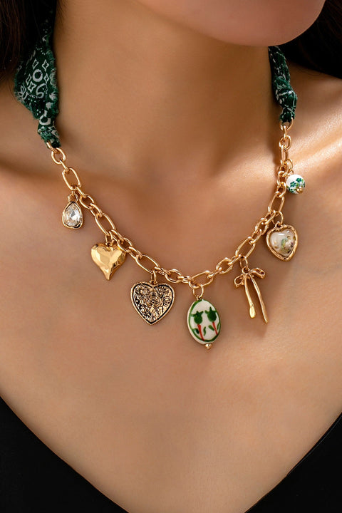 SCARF CHARM NECKLACE-PORCELAIN HEART BOW | 80N92717