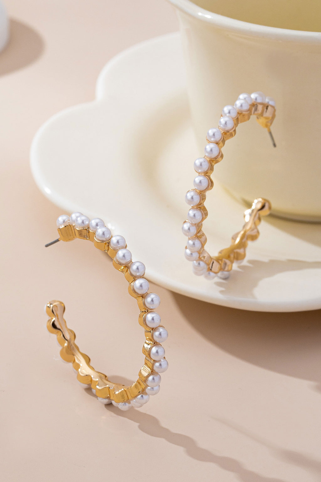 Pearl-Embellished Gold Hoop Earrings | 80E61635