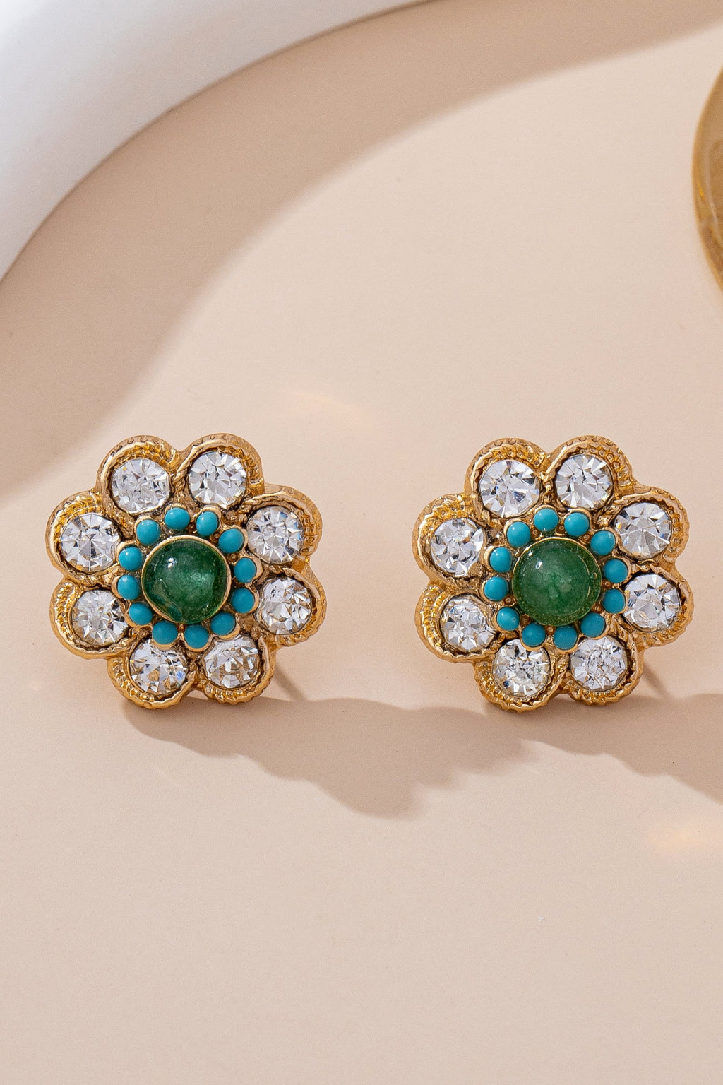 Turquoise & Crystal Flower Stud Earrings | 80E61654