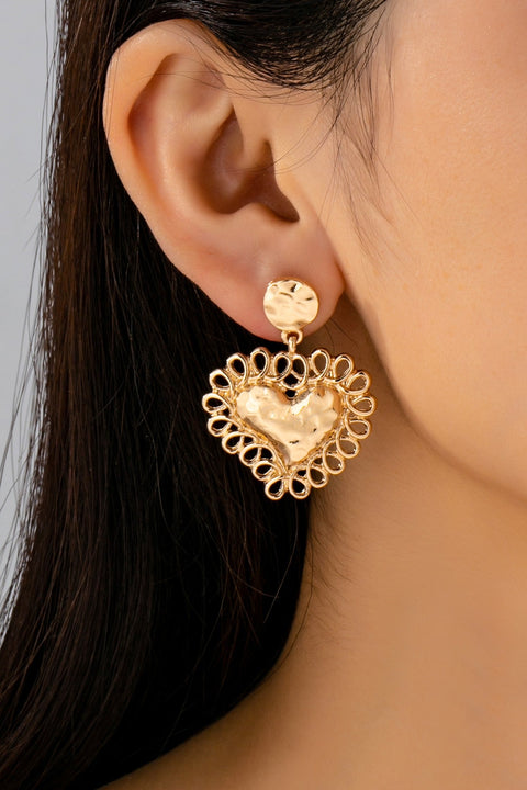 Ornate Hammered Heart Drop Earrings | 80E61656
