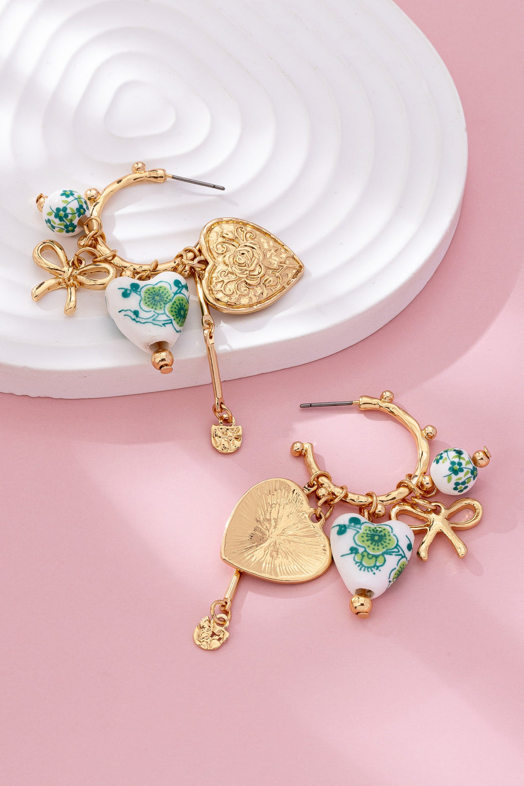 Chinoiserie Heart Charm Hoop Earrings | 80E61659