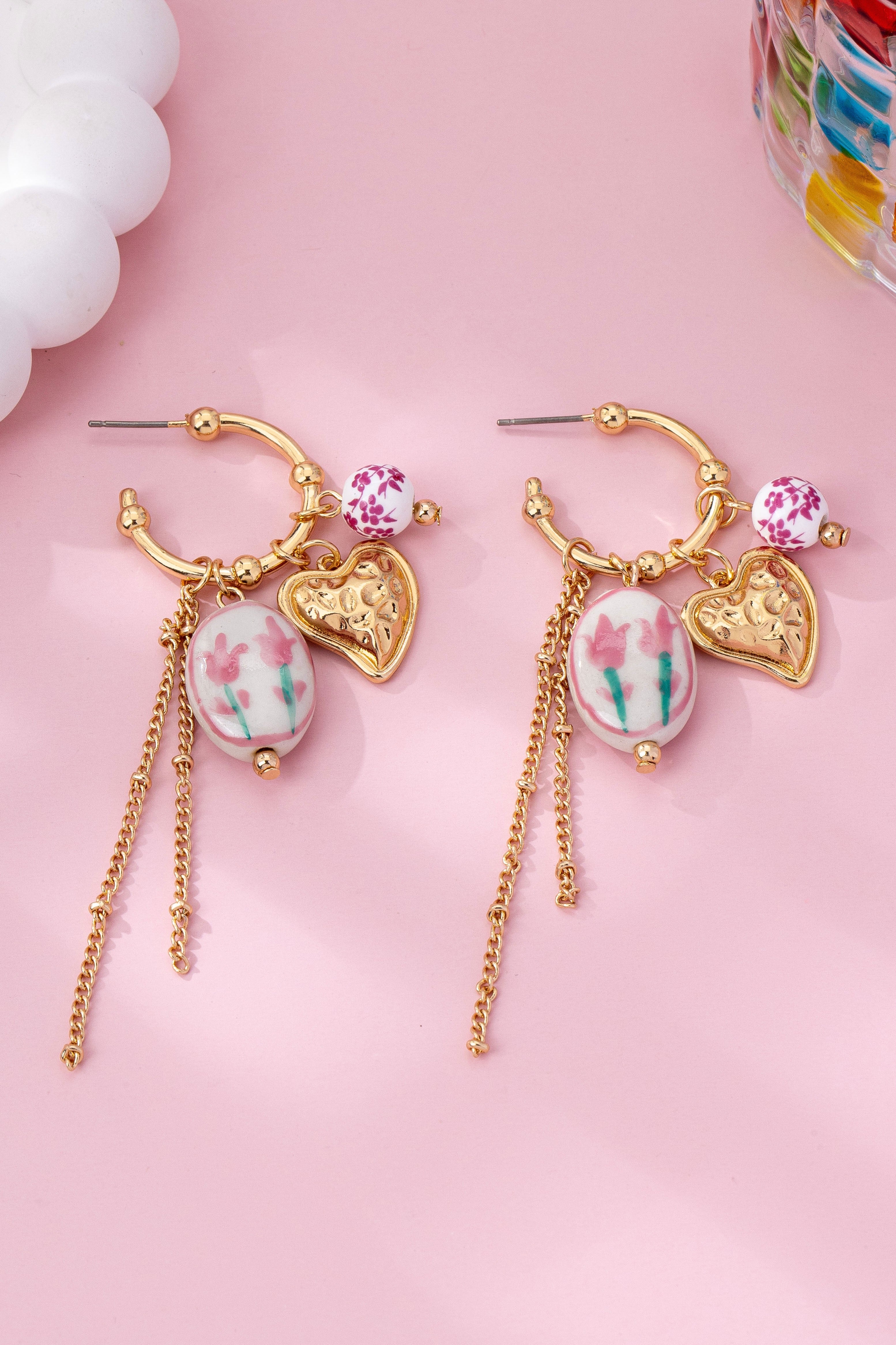 Chinoiserie Floral Charm Hoop Earrings | 80E61660