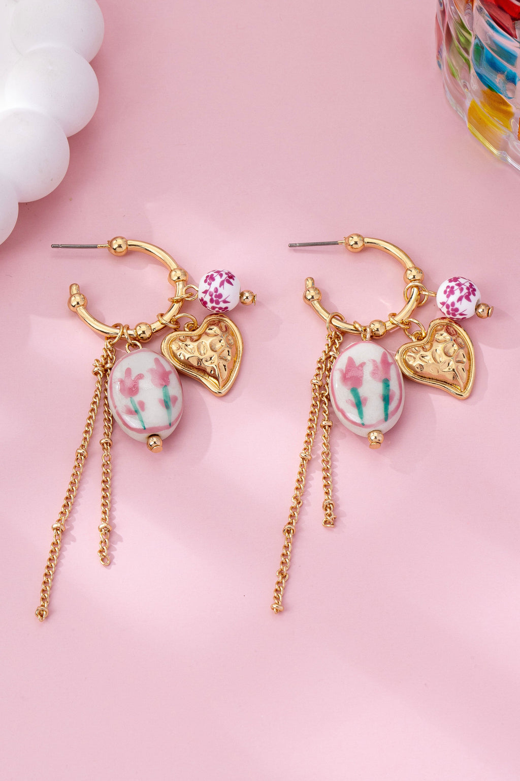 Chinoiserie Floral Charm Hoop Earrings | 80E61660