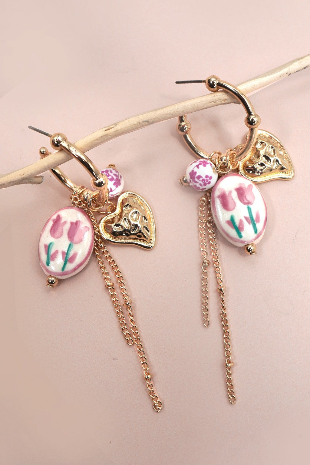 Chinoiserie Floral Charm Hoop Earrings | 80E61660