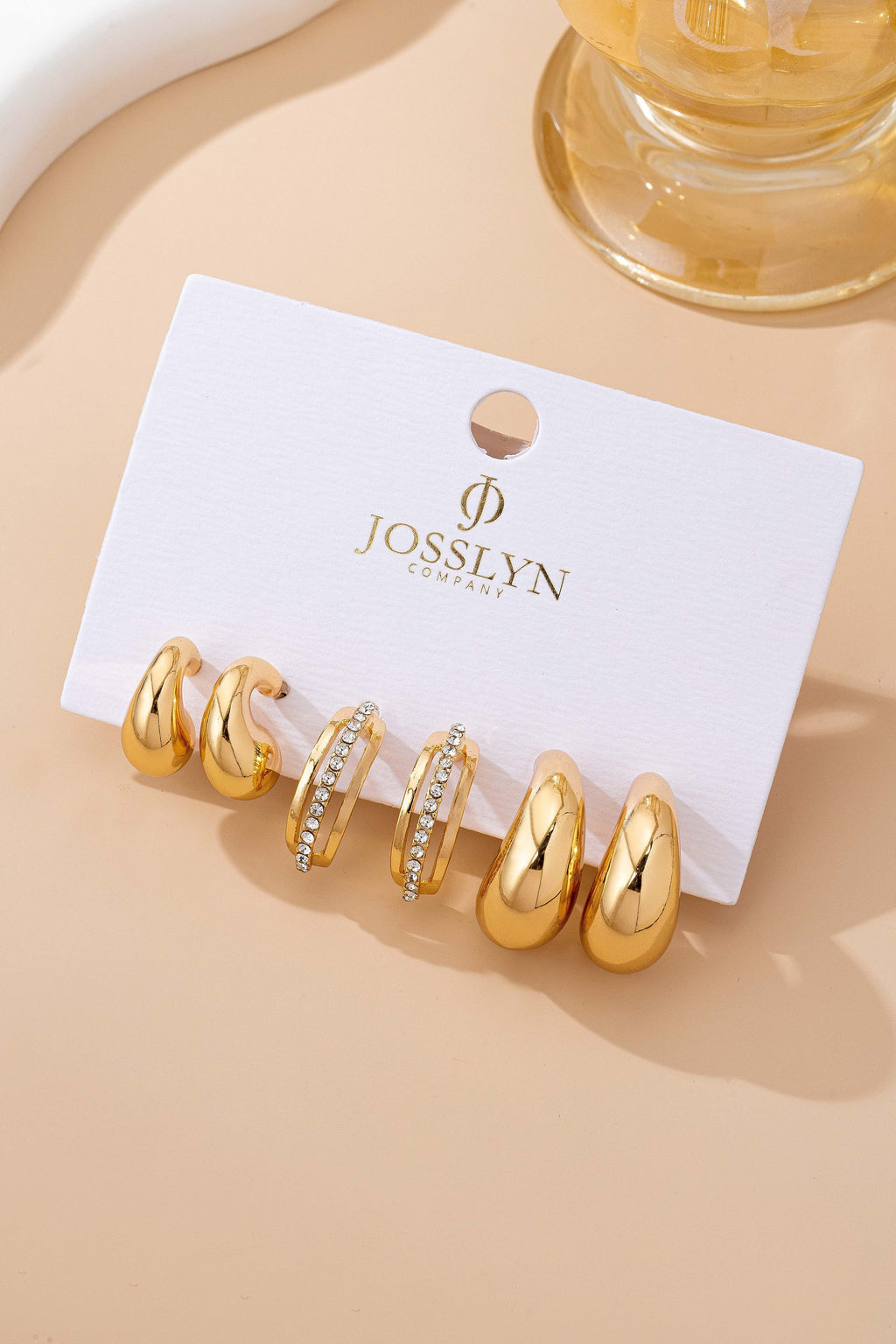 Chunky Hoop Rhinestone Trio Earring Set | 80E61673