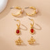 Gold Floral & Gem Drop Hoop Trio Earring Set | 80E61756