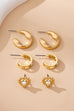 Pearl Heart & Rhinestone Huggie Hoop Trio Earring | 80E61757