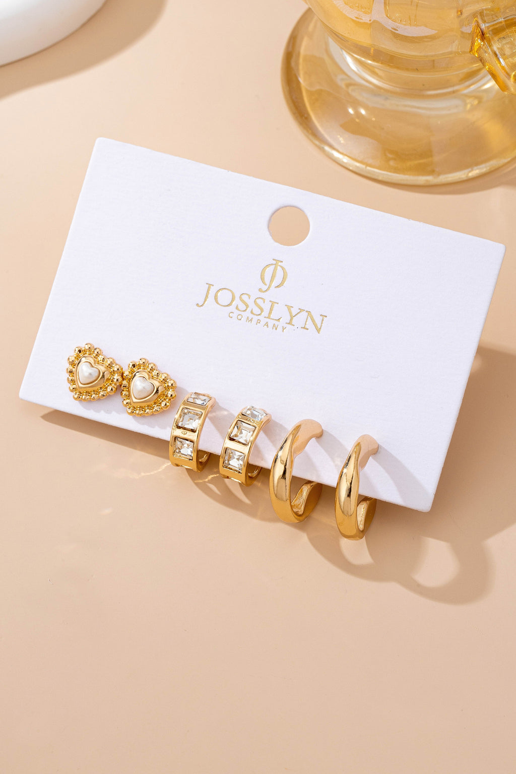 Pearl Heart & Rhinestone Huggie Hoop Trio Earring | 80E61757