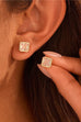 Rhinestone Bezel Square Round Stud Earring | 40E467