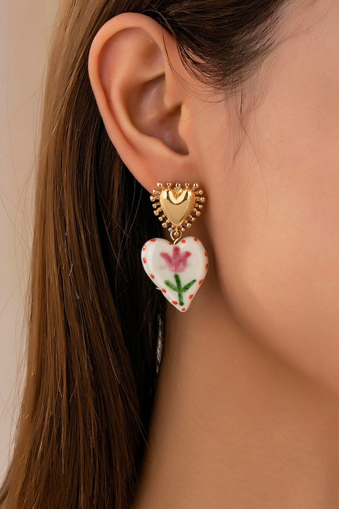 Cherry Heart Ceramic Drop Earrings | 80E61701