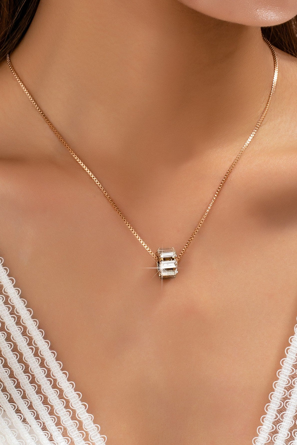 Gold-Tone Baguette Crystal Barrel Pendant Necklace | 80N92753