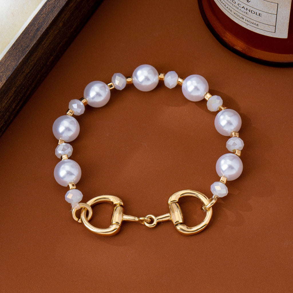 Horsebit Pearl & Faceted Bead Stretch Bracelet | 80B1957