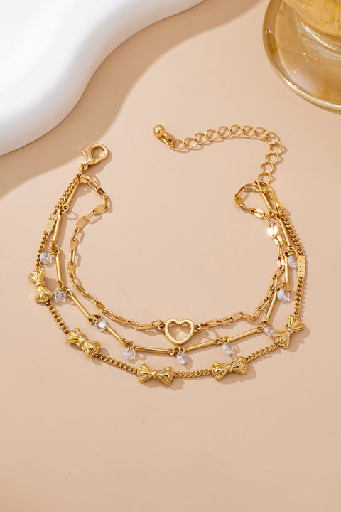 Crystal Drop Heart Bow Charm Multilayer Bracelet | 80B1594