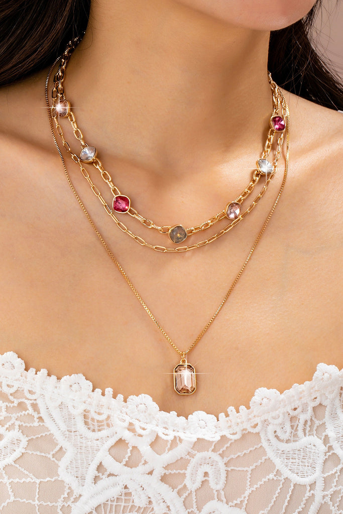 Oval Stone Beaded Ball Multi Layer Chain necklace | 80N92766