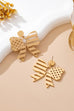 Fourth of July Star Stripe Bow Matte Gold Earrings | 80E61813