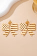 Fourth of July Star Stripe Bow Matte Gold Earrings | 80E61813