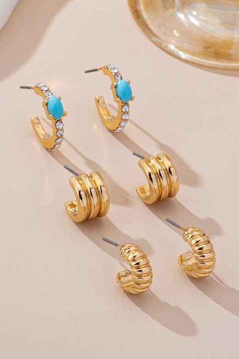 Turquoise Enamel Hoop Trio Earring Set | 80E61666