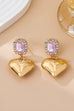 Gold Puffy Heart & Crystal Drop Earrings | 80E61850