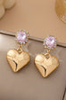 Gold Puffy Heart & Crystal Drop Earrings | 80E61850