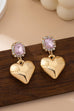 Gold Puffy Heart & Crystal Drop Earrings | 80E61850