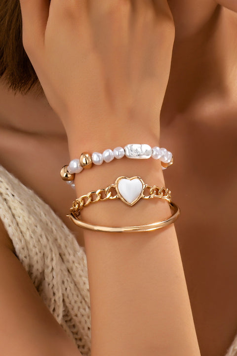 Rectangle Stone Heart CHarm Multi Layer Bracelet | 80B1619