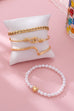 Gold Pearl Heart Charm Multi Bracelet Set | 80B1621