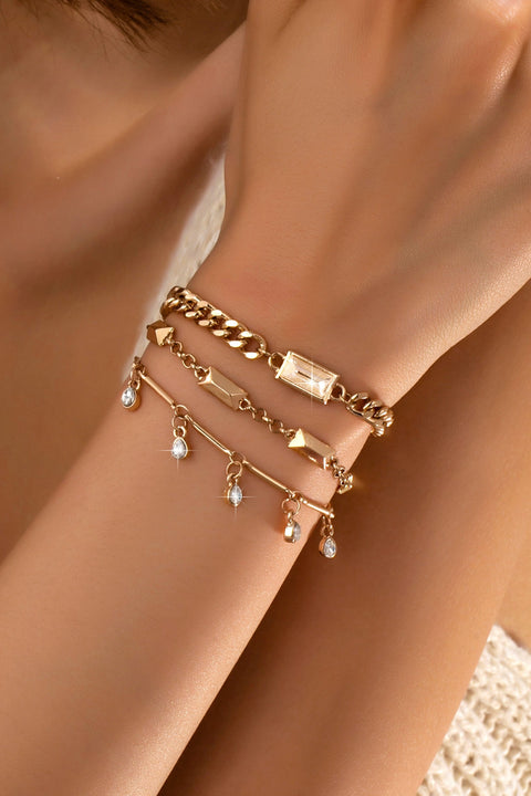 Gold Multi-Chain Crystal Drop Layered Bracelet | 80B1626