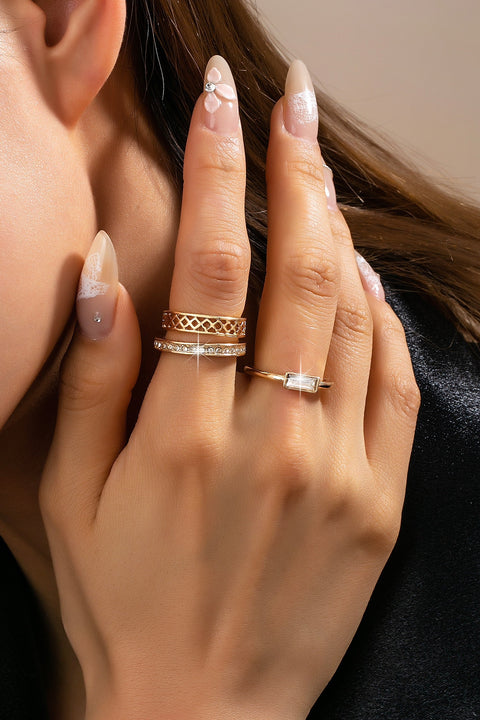 Gold Textured & Crystal Stacking Ring Trio | 80R154